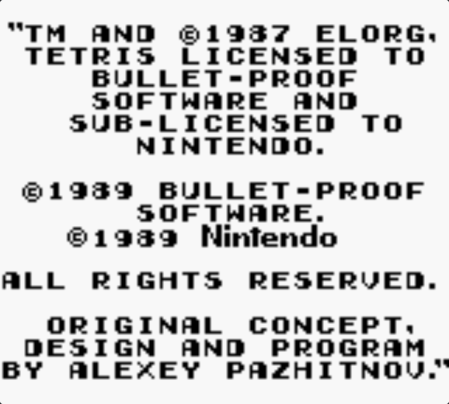 Copywrite screen of tetris